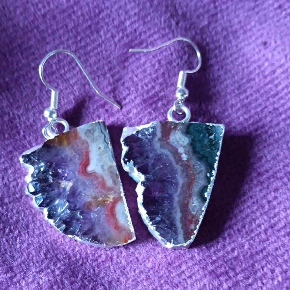 Amethyst Lace Agate Drop Earrings